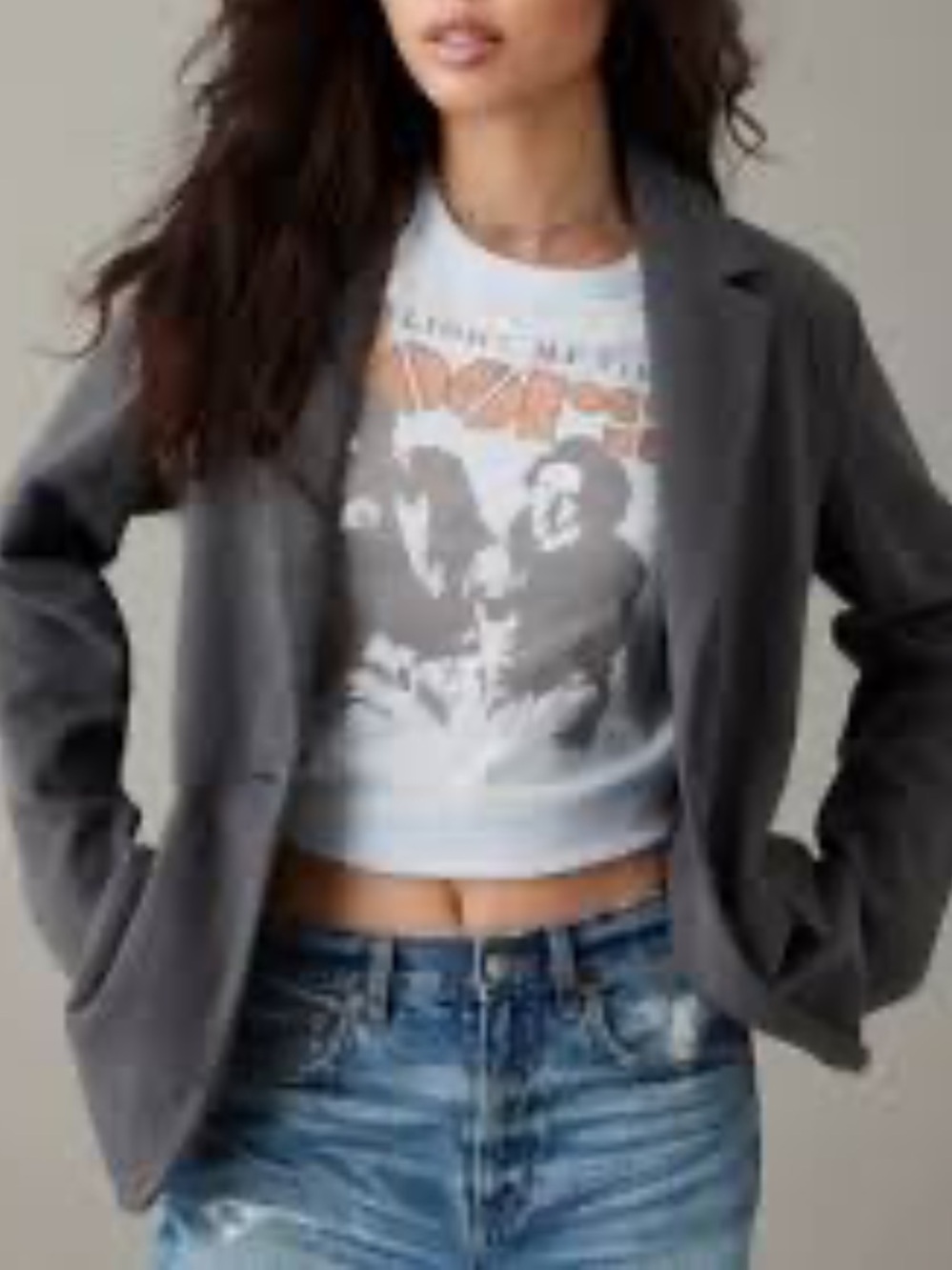 American Eagle Gray Boyfriend Blazer Jacket Women's Size Small NWT Dark Academia